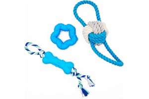 KÁNIDA Juguetes para perros pequeños,3Juguetes para Cachorros Mordedores,Juguete para perros,Juguetes interactivos Mascotas,Hueso para Perro,Estrella,Pelota para Masticar,Higiene Dientes,Ecologico (Azul)
