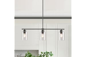 MRHYSWD 3 Lights Glass Pendant Light Fixtures, Black Chandelier Ceiling Lights Living Room, Industrial Ceiling Pendant Light for Bedroom Hall Lounge, Hanging Lights for Kitchen - Height Adjustable
