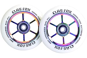 CLAS FOX Pro Stunt Scooter Wheels 100mm One Pair with ABEC-9 Bearings CNC Metal Core (2pcs) (White rainbow)