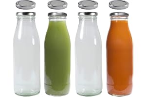 4 glasflaskor 500 ml med 8 lock silverfärger inklusive etiketter