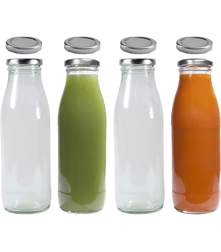 Gouveo Set Da 12 Bottiglie Di Succo In Vetro Da 500 Ml Con Tappo A Vite Argentato, Bottiglie Vuote Rotonde Per Succo, Sciroppo, Acqua, Olio E Aceto, Lavabili In Lavastoviglie