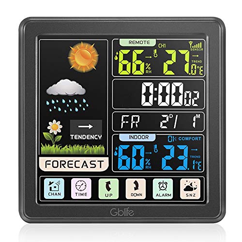 GBlife Station Météo sans Fil Écran Tactile avec Capteur, Station Météo Intérieure Extérieure Température Humidité Thermomètre Hygromètre Réveil (Noir)