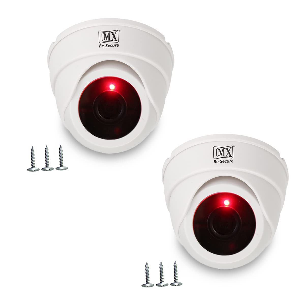 MX Dummy CCTV Camera with Light Dummy Camera (1080p, Fake Camera No Audio/No Video) with Battery Operated (not Included) Dummy Fake CCTV red LED Light Camera is Ideal for Home, Office - Pack of 2