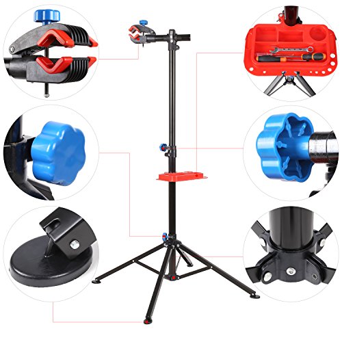 Femor Fahrrad Montageständer 360° drehbar mit Werkzeug Reparaturständer 50 kg Unterstützt Werkzeugständer verstellbar(4-beiniger Stativfuß) - 2