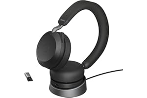 ‎JABRA Jabra Evolve2 75 Wireless PC Headset with Charging Dock and 8-Mic Technology - Dual Foam Stereo Headphones with Advanced Active Noise Cancellation, USB-A Bluetooth Adapter and UC Compatibility - Black