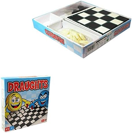 HK Toys Childrens Classic DRAUGHTS BOARD GAME -Family Favourite, With Counters, 2 Player & LED Keychain Light