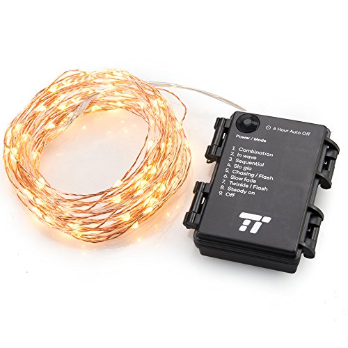 Preisvergleich Produktbild Lichterkette Batterie betrieben 50er LED TaoTronics warmweiß 5m dimbare Kupferdraht wasserdicht Sternenlicht außen und innen mit 8 Betriebsarten, Dekorative Lichter für Ostern Pfingsten Party Hochzeit Feste