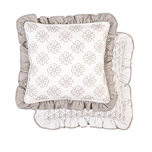 Clayre & Eef MXP21G Mixed Patterns Kissenbezug Kissenhülle Wendemuster Rüschen Kissen Grau OHNE INLETT ca. 40 x 40 cm