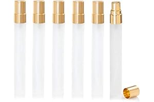 Enslz Mini flaconi spray satinati da 10 ml, ricaricabili, per profumo, profumo, profumo, nebulizzatore, in vetro, per viaggi, 10 pezzi (oro)