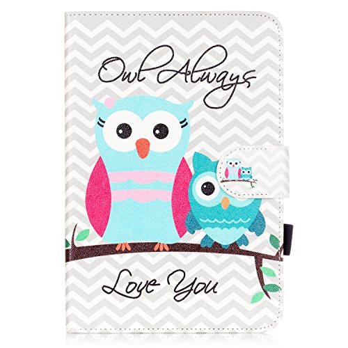 iPad Mini 3 Hülle, Deenor Colorful Painting and Stylish Drawing Wallet Case Book Style PU Leder Flip Protective Stand Flip Schutzhülle Hülle für Apple iPad Mini 1/2/3 Generation. (Mother and child owl) - 2