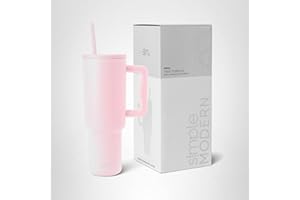 Simple Modern Vaso Térmico con Pajita y Asa| Taza Termica Café para Llevar | Botella de Agua Acero Inoxidable Aislado para café helado | Trek | 1180ml | Blush