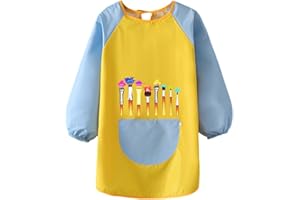 Tixlux Delantal Infantil Pintura, Delantal de Pintura Impermeable para niños, Manga Larga con Bolsillo para niñas y niños de 5 a 12 años para Pintar, Comer, Jugar