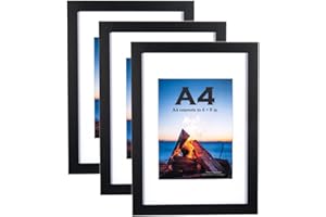 SCHOLAR TREE A4 Frame 3 Pack,Black Wooden Picture Frame A4 with Mount,A4 Frame,A4 Picture Frame,A4 Poster Frame,A4 certificate frame,Freestanding and Wall Mountable,black frames