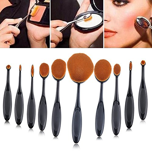 NALATI 10 Stücke Profi Pinselset Kosmetische BB Creme Foundation Puder Make-up Pinsel Sets für Eyeliner Gesicht Bürste Weiche Multifunktionelle Zahnbürsten Oval Pinsel