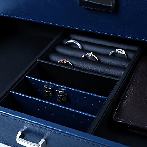 Songmics Uhrenbox für 10 Uhren Uhrenkoffer Sichtfenster aus PU und Glas blau JWB012L - 4