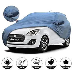 AllExtreme SF7006 Car Body Cover for Maruti Suzuki Swift Custom Fit Dust UV Heat Resistant for Indoor Outdoor SUV Protection (Blue with Mirror)