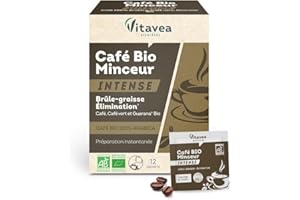 Vitavea - Café Minceur BIO Intense - Brûle-graisse Elimination Silhouette affinée - Café soluble 100% Arabica Guarana origine naturelle et biologique - 12 sachets - Fabriqué en France