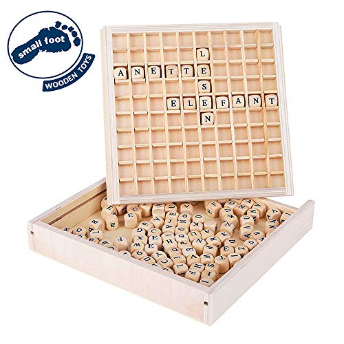 7988 Sistemare le parole "Educate" small foot, gioco di posa ed esercizio alla lettura, gioco in legno, 145 dadi con lettere, dai 6 anni in poi