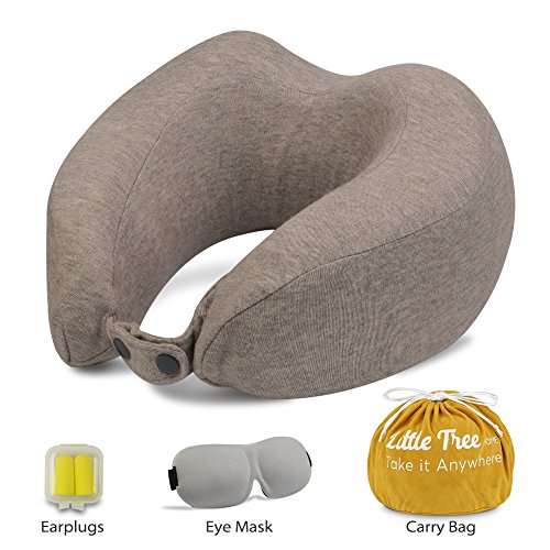 Preisvergleich Produktbild Reisekissen Nackenkissen Nackenhörnchen set mit ergonomischer Stützfunktion von Little Tree ,Reisekissen aus weichem bequemen Memory-Schaum-Stoff, Temperaturausgleicher Baumwolle -Bezug, GRATIS : Schlafbrille, Ohrenstöpsel und Tragetasche,perfekter Pack für unterwegs (Braun)