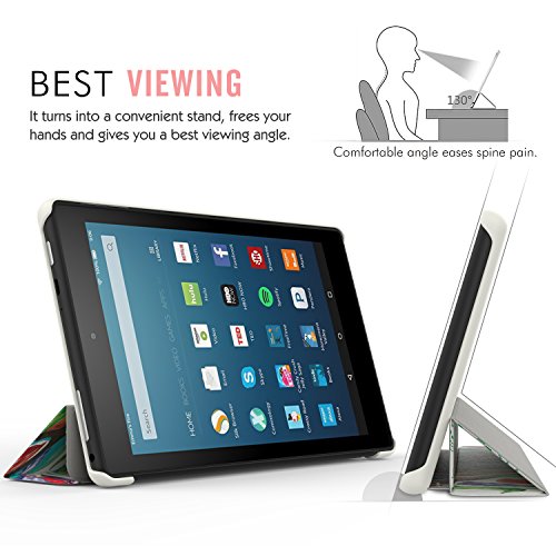 MoKo Hülle für Fire HD 8 2016 – Ultra Slim Lightweight Schutzhülle Smart Cover mit Auto Schlaf / Wach Funktion und Standfunktion für Fire HD 8 Tablet (6. Generation – 2016), Glück Baum - 6
