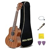 Hua Wind Ukulele de Concierto de 23 Pulgadas de Ukulele de Caoba Paquete con bolsa de viaje, correa, selecciones, cadenas extra Ukulele, paño de pulido
