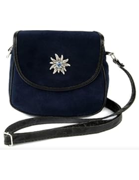 Kleine, dunkelblaue Trachtentasche Dirndltasche Umhängetasche Wildleder mit Swarovski-Edelweiss.