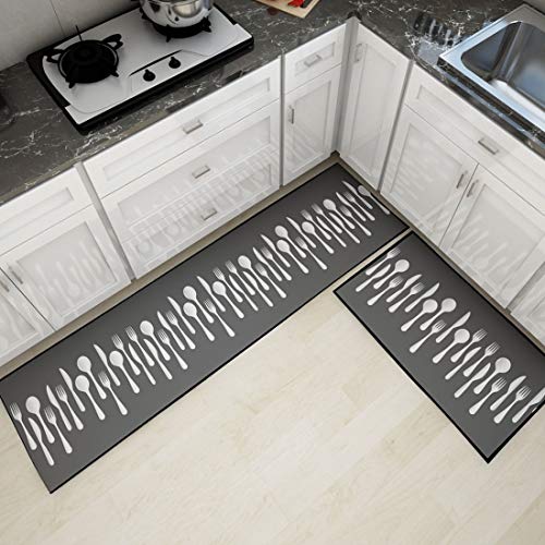 Levoberg 2 Pièces Tapis de Cuisine Devant Evier Antidérapant Tapis Maison Lavable en Machine 40 * 60+40 * 160cm ?1