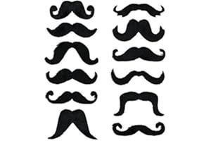 Robelli Pack of 12 Black Assorted Self-Adhesive Fancy Dress Curly Moustaches