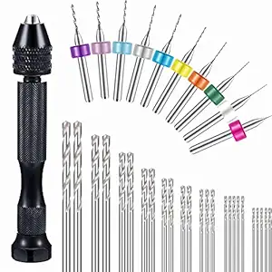 Supvox 36 Pieces Hand Drill Bits Set for Jewelry Making, Include 1 Pin Vise Hand Drill, 10 Mini Micro Drill and 25 Twist Drills for Resin Casting Molds Diamond Tipped Bead Plastic Keychain Pendant