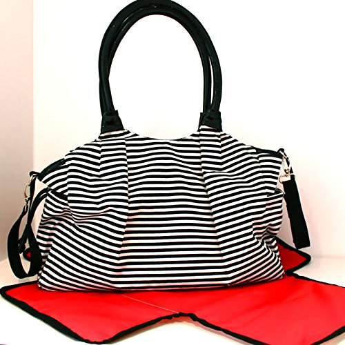 nappy diaper bag black/white stripe with FREE changing mat medium tote style waterproof