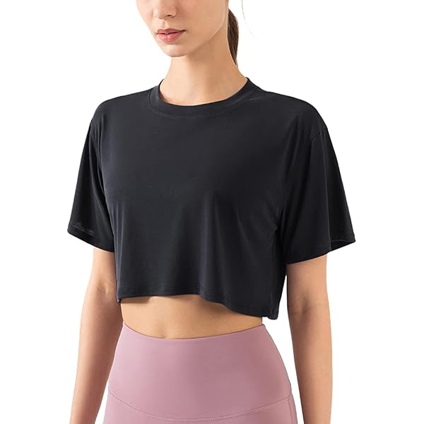 SEAUR Sportshirt met lange mouwen voor dames, buikvrij, los loopshirt, katoen, fitness, gym, cropped bovenstuk, lange mouwen, sportshirt, yogashirt, longsleeve crop top, lila, S