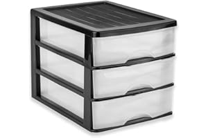 AC - Cajonera de Almacenamiento Sobremesa con 3 cajones, Torre de Almacenamiento Multiusos para Oficina, hogar, Escuela - 26,8 x 27 x 35,5 cm - Color Negro - Modelo Aleatorio