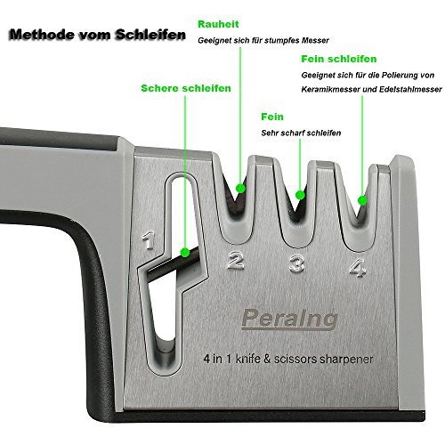 Messerschärfer Peralng Messerschleifer Knife Sharpener Steel, Sharpen Schere Keramikmesser Antirutsch Scherenschleifer, Professionelles 4 Stufen-Schleifsystem - 2