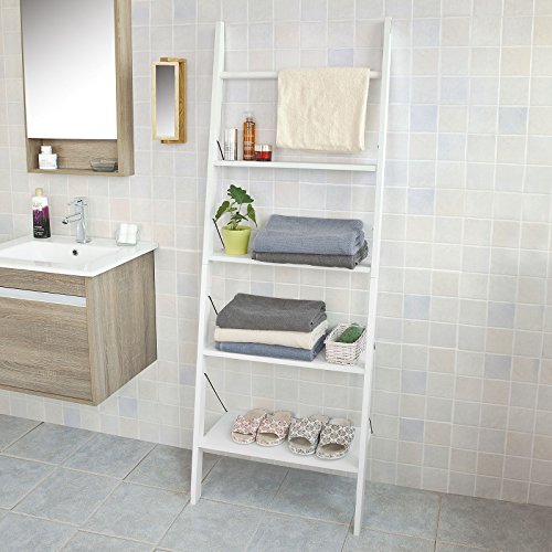 SoBuy® Badregal, Leiterregal, Standregal, Handtuchleiter, Bücherregal, mit vier Böden, FRG100-W