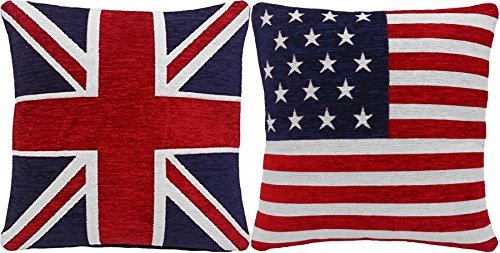 GEFÜLLT MIT UNION JACK UND AMERIKANISCHE FLAGGE, CHENILLE, 45.72 CM KISSEN, ROT/WEISS/BLAU
