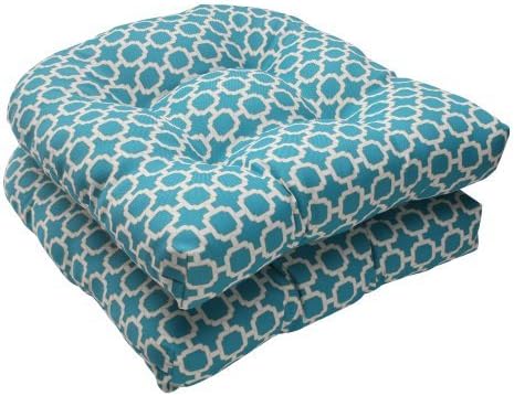Pillow Perfect Indoor/Outdoor Hockley Wicker Seat Cushion, Teal, Set of 2 by Pillow Perfect