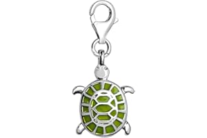 Quiges Charm Pendentif Breloque avec Fermoir Femme Plaqué Argent Tortue de Mer 3D en Émail Vert