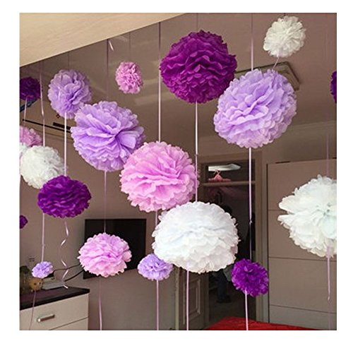 Super44day 15 Stück 14in/12in Tissue Papierblumen seidenpapier Dekoration Papierblume Bälle, Seidenpapier Pom Poms, Hochzeitsdeko, Partei Dekor, Pompon Blumen - 2