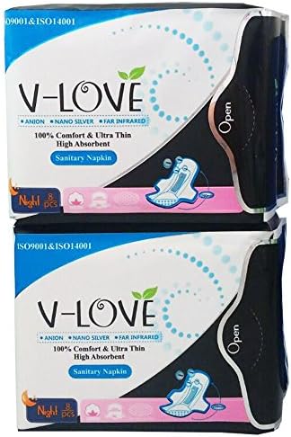 VLOVE Ultra Long Sanitary Towels Wings Patented Anion Strip 2Packs of 8 (Total 16Pads)