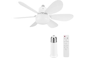 AODEJOY LED Ceiling Fan with Lights,E26/E27 Ceiling Fans Light with Remote Control,3 Speeds Light Bulb Fan,Timing,3 Color Dimmable,6 Blades,Fans Lamp for Bedroom,Living Room,Office (52cm Round Blades)