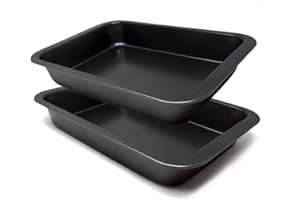 MGE WORLD MGE - Plat à Four - Rôtissoire en Acier au Carbone - Plat à Four - Plaque à Rôtir - Plat à Gratin - Plat à Lasagne - Plat a Four Rectangulaire - Grand Plat Four - Set 2-23 x 22 cm - Noir