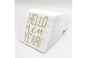 SharkBliss Hello NeujahrsServietten, 100 Stück, goldfarben, Hello Neujahr, EinwegPapierservietten, Getränke, CocktailServietten für Silvesterparty 2022, Silvester, NYE Tischdekoration, 2lagig,