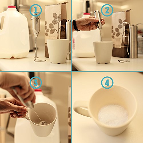 ORIGINAL KitchenPRO elektrischer Milchschäumer, Handrührer EDELSTAHL QUALITÄT mit Standfuß, PERFEKTER SCHAUM für: Cappuccino, Latte, heiße Schokolade oder andere heiße Getränke, mit GRATIS Motiven - 6