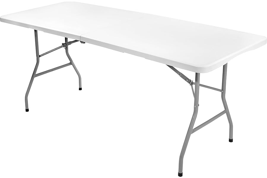 iZi Camp 1.8m Folding Table with Vanilla White Stain-Resistant Surface and Heavy-Duty Steel Frame