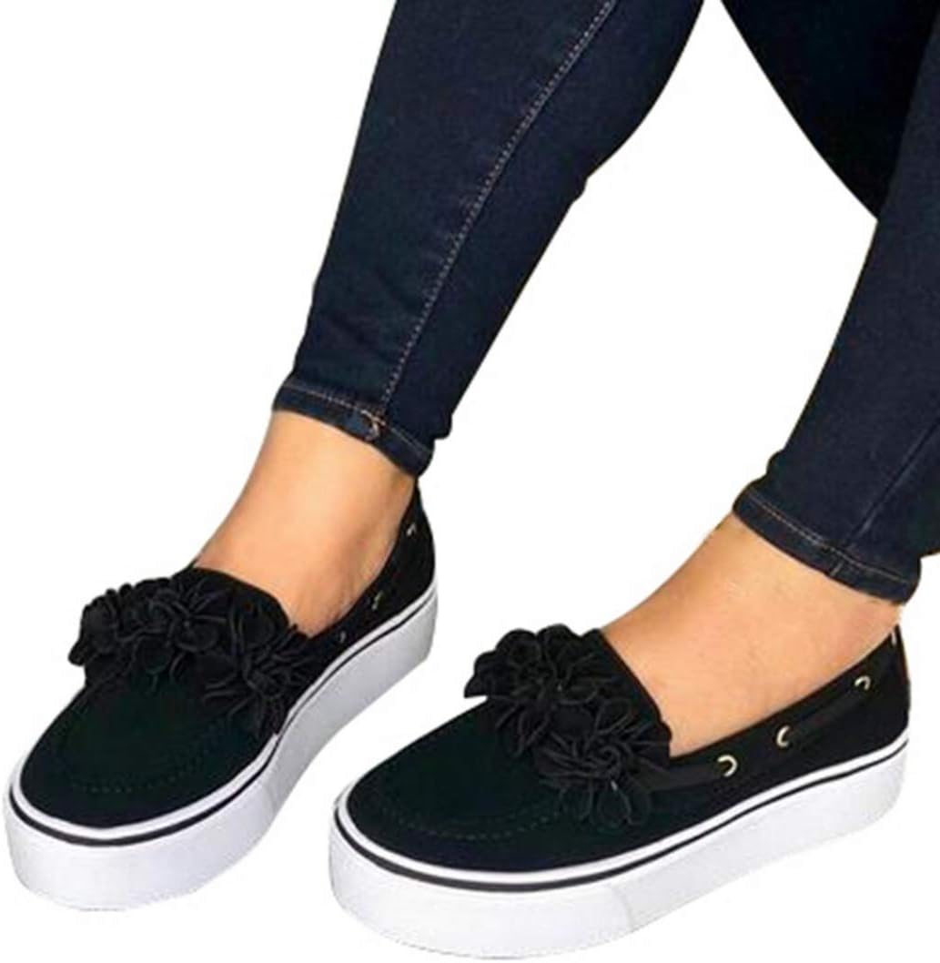 Women Casual Loafers Fashion Flower Solid Color Suede Leather Slip On Flats Vulcanized Shoes Big Size 43 Female Shallow Platform Shoes