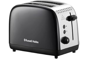 Russell Hobbs 2 Slice Lift & Look Toaster (Longer slots, 6 Browning levels, Defrost/Reheat/Cancel function, Removable Crumb Tray, 1670W, Black & Stainless Steel Gloss finish) 26550