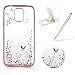 Produktbild Für Samsung Galaxy S5/S5 Neo Hülle Transparent Schutz Case,Weiches Silikon Klar Dünn Gummi Durchsichtig Mit Strass Diamant Glitzer Bling Tasche Schutzhülle,Herzzer Flexibel Luxuriös (Rose Gold) Galvanisieren Plated Rahmen Bumper [Weiß Blumen Muster] Kristall Gel Handy Silikonhülle Schutztasche Schale Hüllen Case Cover für Samsung Galaxy S5/S5 Neo + 1 x Frei Weiß Handy Halterungen Ständer + 1 x Frei Silber Stylus Stift