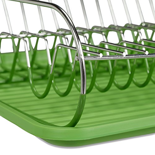 Relaxdays Abtropfgestell mit Besteckhalter, Edelstahl Abtropfgitter, Plastikwanne, HBT: ca. 11 x 42 x 33 cm, grün - 5