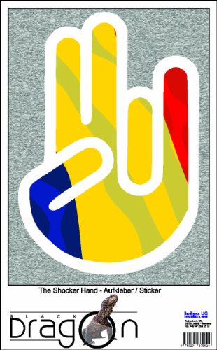The Shocker Hand Decal Sticker Laptop skin 210x158 mm white Outline with Flag Romania-Rumänien