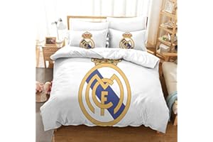 WINUO Equipo de Fútbol Madrid Juego de Funda Nórdica 220X230cm (Cama de 150/160) Funda de Edredón de Microfibra Suave con 2 Fundas de Almohada 50x75